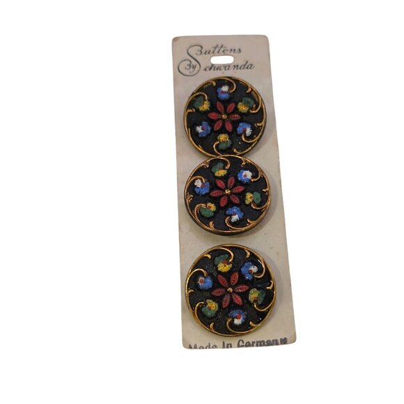 Vintage German Sutton 3 Glass Painted Buttons (A7435) - Picture 1 of 4